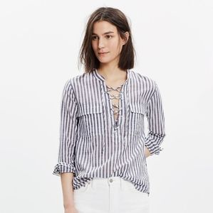 Madewell Summer Striped Terrace Lace-Up Top - Size M
